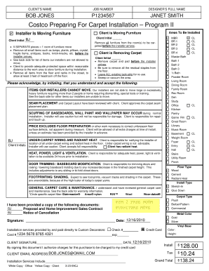 Carpet Installation Preparation Form