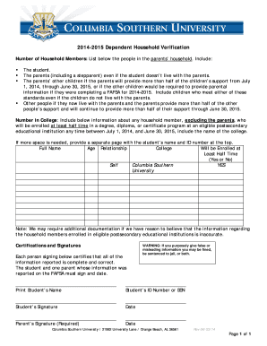 2014-2015 Dependent Household Verification Form