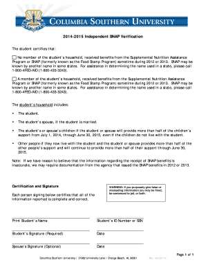 2014-2015 Independent SNAP Verification Form
