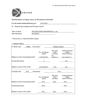 Monthly Return of Equity Issuer on Movements in Securities