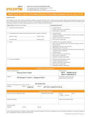 Junior Protection/Student Protection/Student Sports Injury Claim Form
