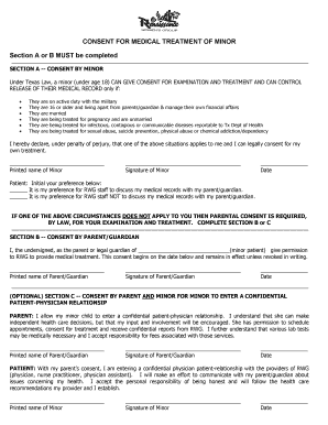 Consent for Medical Treatment of Minor