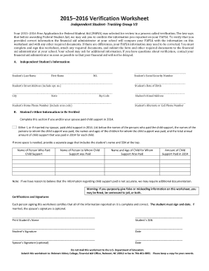 2015–2016 Verification Worksheet