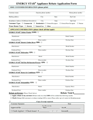 ENERGY STAR Appliance Rebate Application Form
