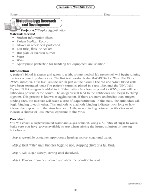 West Nile Virus Agglutination Lab Form