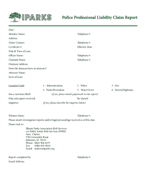 Fillable police report template - Police Professional Liability Claim Report - biParksb - iparks