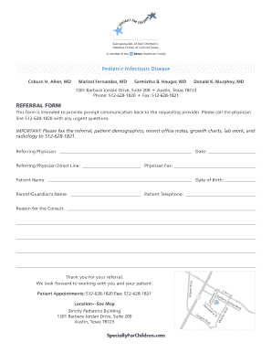 Pediatric Infectious Disease Referral Form