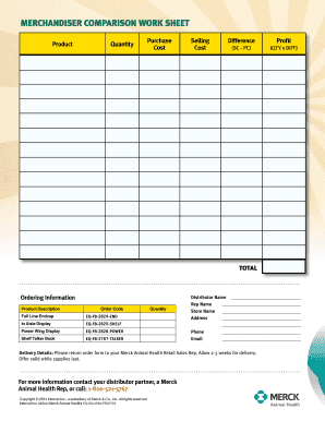 Merck Animal Health Profit Comparison Worksheet