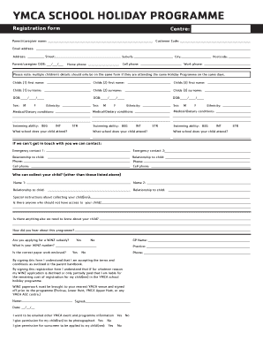 YMCA School Holiday Programme Registration Form