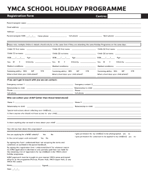 YMCA School Holiday Programme Registration Form