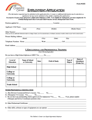Employment Application Form 1252