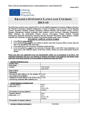 Erasmus Intensive Language Course Student Application Form