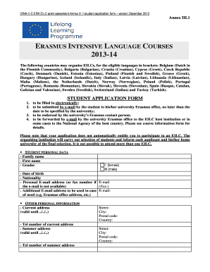 Erasmus Intensive Language Course Student Application Form