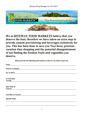 Riteway Food Markets Provisioning Package List