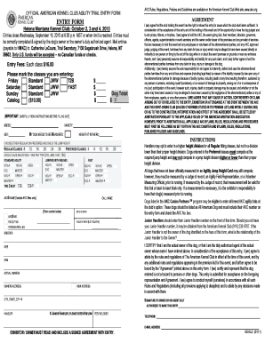 American Kennel Club Agility Trial Entry Form
