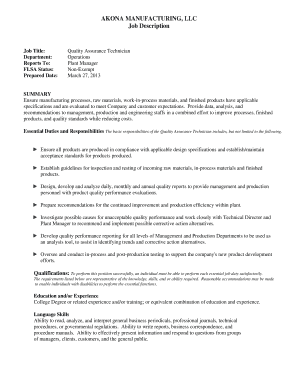 Quality Assurance Technician Job Description
