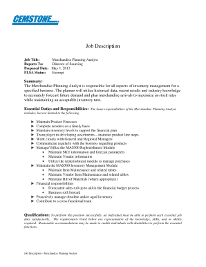 Merchandise Planning Analyst Job Description