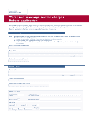 Water and Sewerage Service Charge Rebate Application