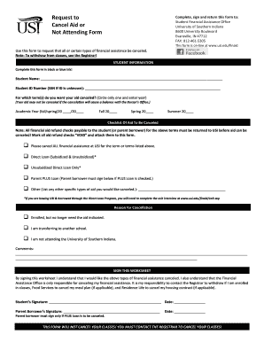 University of Southern Indiana Financial Aid Cancellation Form