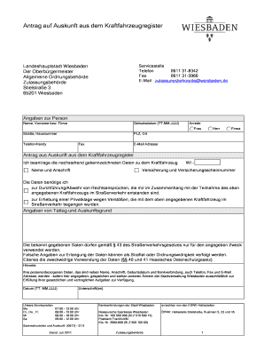 Antrag auf Auskunft aus dem Kraftfahrzeugregister