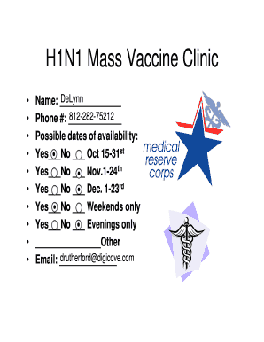 H1N1 Mass Vaccine Clinic Registration Form