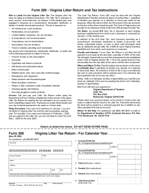 Virginia Litter Tax Return Form 200