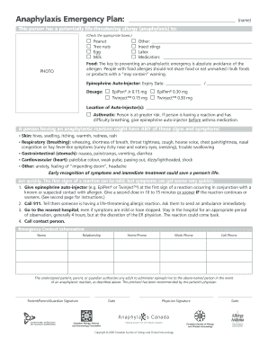 Anaphylaxis Emergency Plan Form