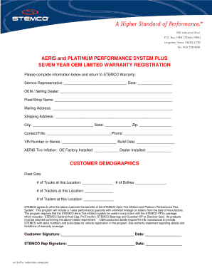 Aeris and Platinum Performance System Plus Seven Year OEM Warranty Registration