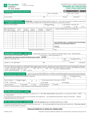 Demande de prestations pour frais dentaires