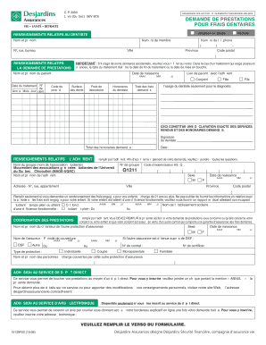 DEMANDE DE PRESTATIONS POUR FRAIS DENTAIRES