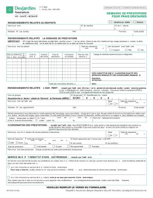 Demande de prestations pour frais dentaires