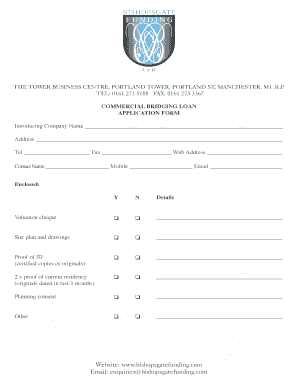 Commercial Bridging Loan Application Form
