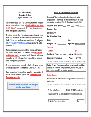 Iowa State University Temporary Payroll Enrollment Form