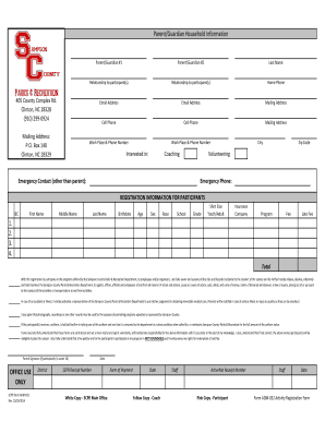 Sampson County Parks & Recreation Activity Registration Form