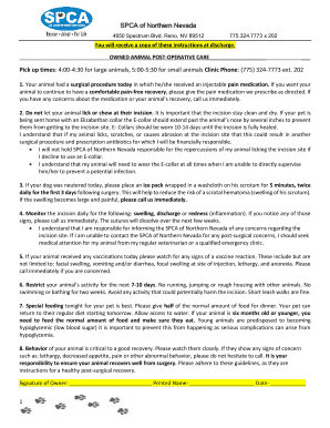 SPCA Post-Operative Care Instructions