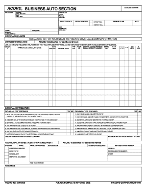 ACORD Business Auto Application Form