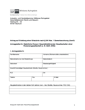 Antrag auf Erteilung einer Erlaubnis nach § 34f Abs. 1 Gewerbeordnung (GewO)