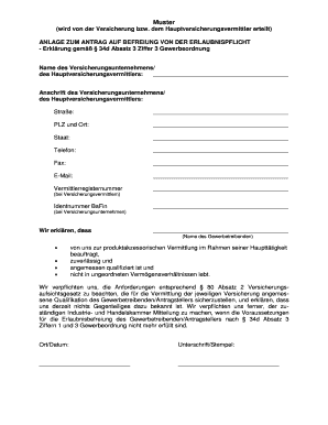 Anlage zum Antrag auf Befreiung von der Erlaubnispflicht