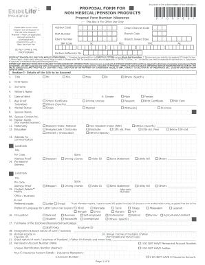 Proposal Form for Non Medical/Pension Products