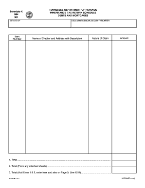 Tennessee Inheritance Tax Return Schedule