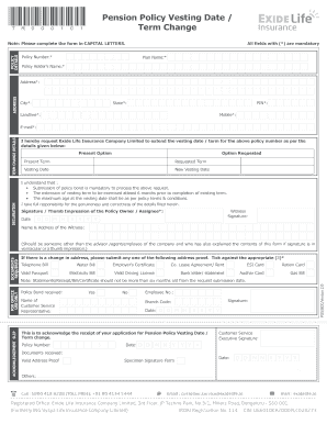Pension Policy Vesting Date Term Change Request