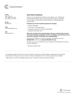 Camp Invention Participant Information Form