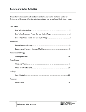 Lake Tahoe Educational Activity Booklet
