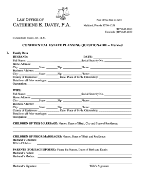 Confidential Estate Planning Questionnaire