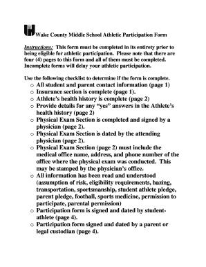 Wake County Middle School Athletic Participation Form