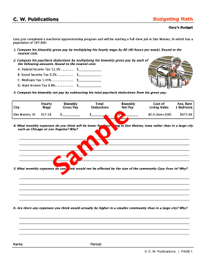Gary's Budget Math Worksheet