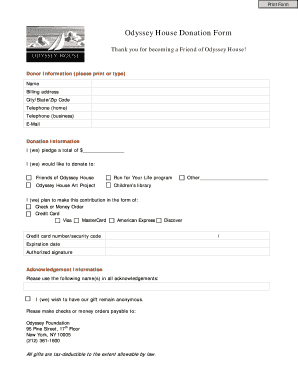 Odyssey House Donation Form