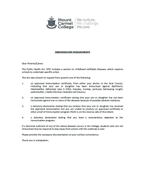Tasmania Immunisation Requirements Form