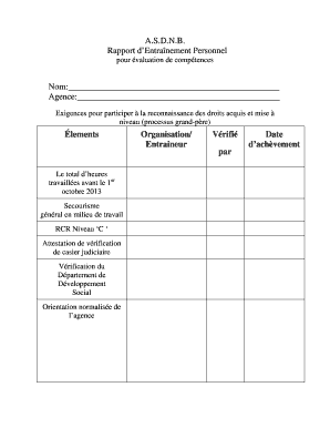 Rapport d’Entraînement Personnel pour évaluation de compétences