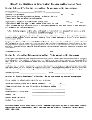 Benefit Verification and Information Release Authorization Form